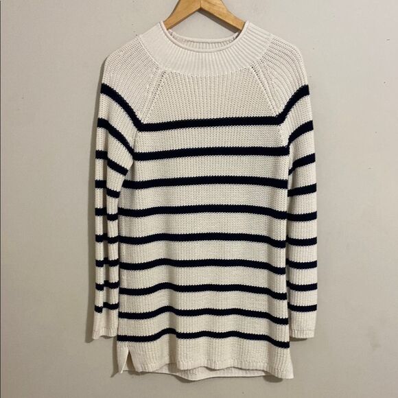 Talbots Striped Knit Cotton Roll Neck Sweater size M Nautical Fisherman Preppy - Picture 1 of 7
